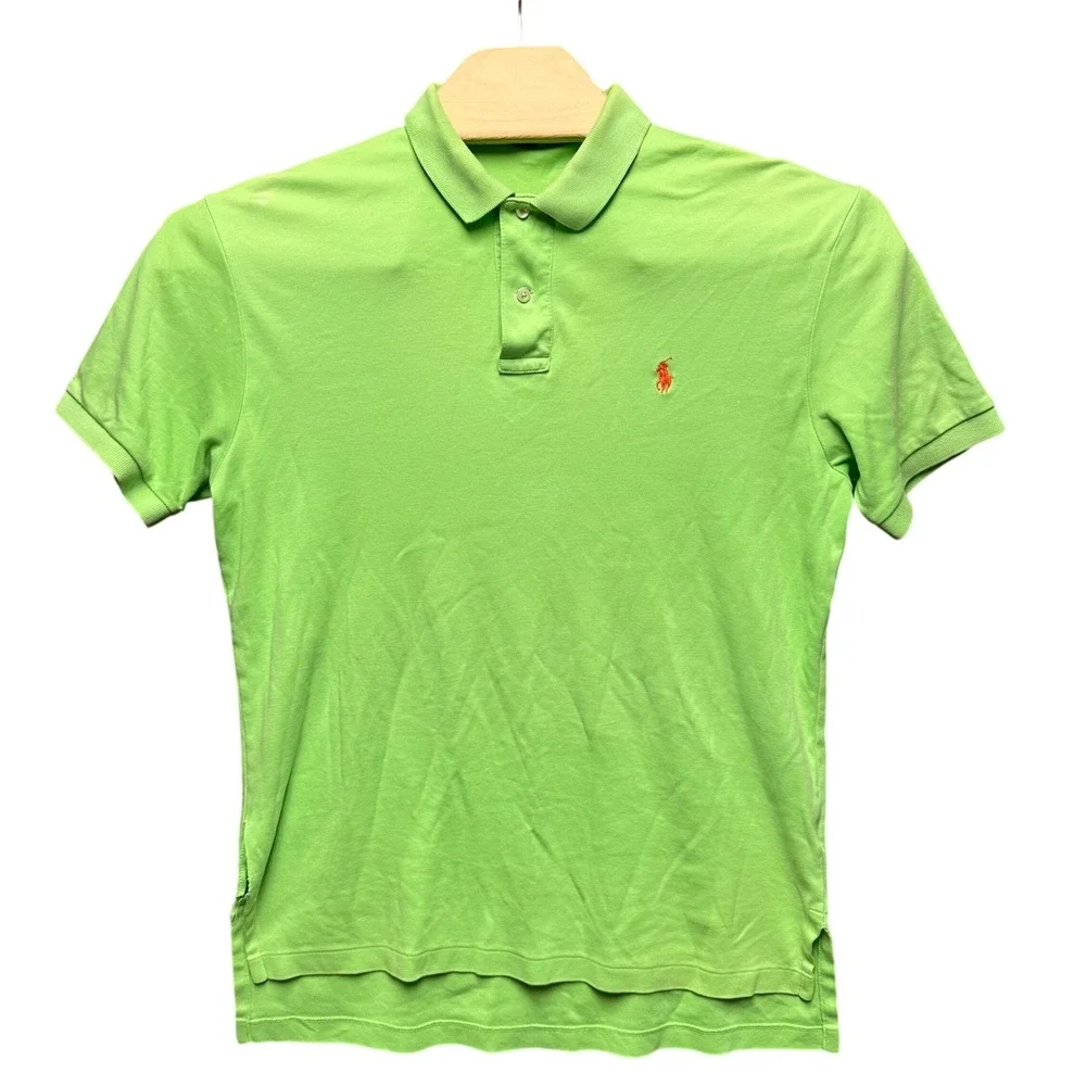 Polo Ralph Lauren Mens Lime Green Short Sleeve Cotton Polo Shirt Orange Pony M